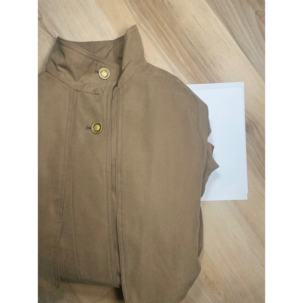 Gallery Petite Womens Tan Khaki Trench Coat Gold Crest Buttons Size 12 Petite - Picture 4 of 13